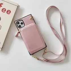 Elegant Zipper Wallet Crossbody Leather Case with Long Lanyard for iPhone 12 Mini (Rose Gold)