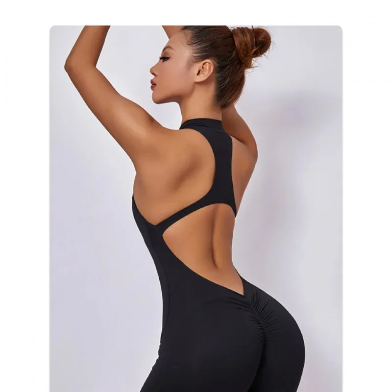 

V Back Scrunch Bodysuit Yoga Suit New One Piece Shapewear Sports Gym Sport Jumpsuit Women Zipper Shorts Sexy Sportswear Rompers
