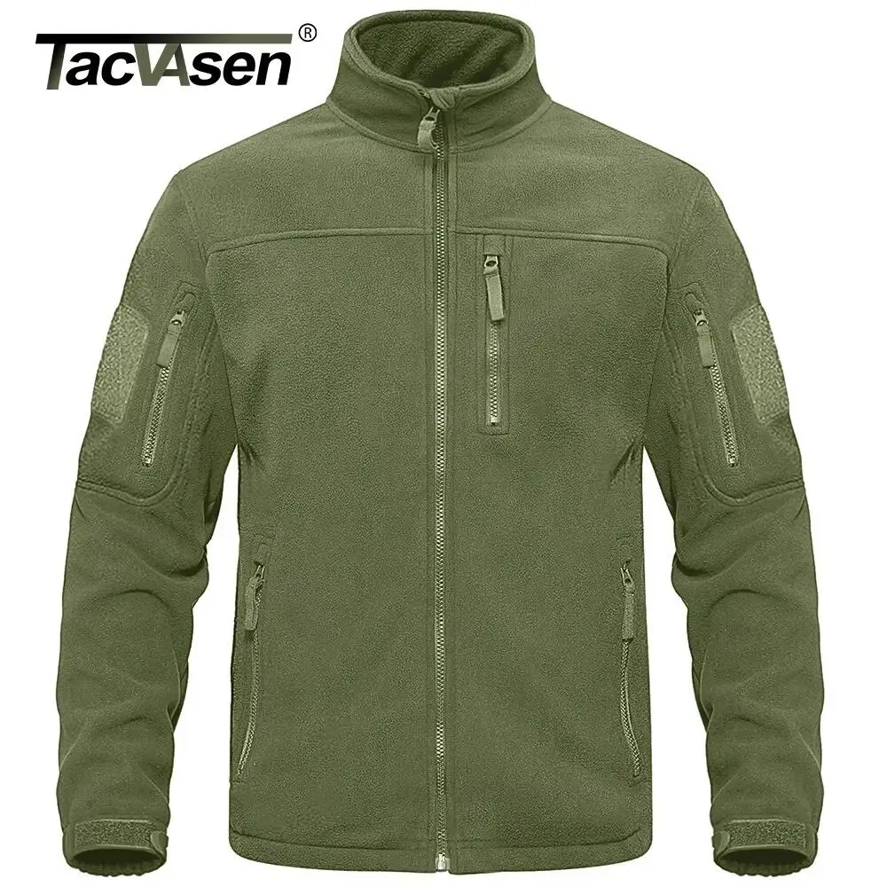 Veste polaire TACVASEN verte chaude travail pêche avec fermeture complète et poches zippées