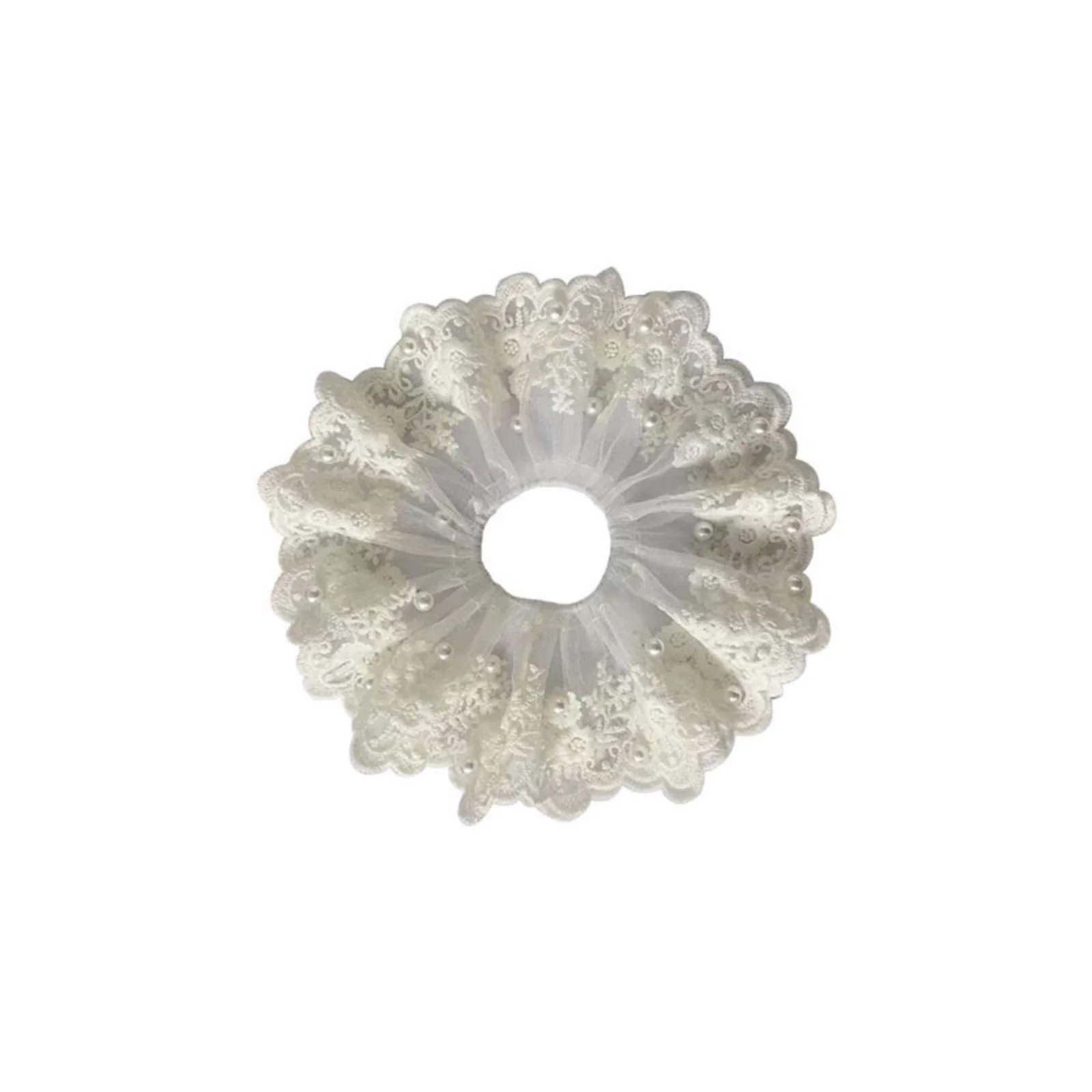 1PC Lace Pearl Scrunchie - Elegant Floral Hair Tie For Women, Vintage Party Hair Accessory