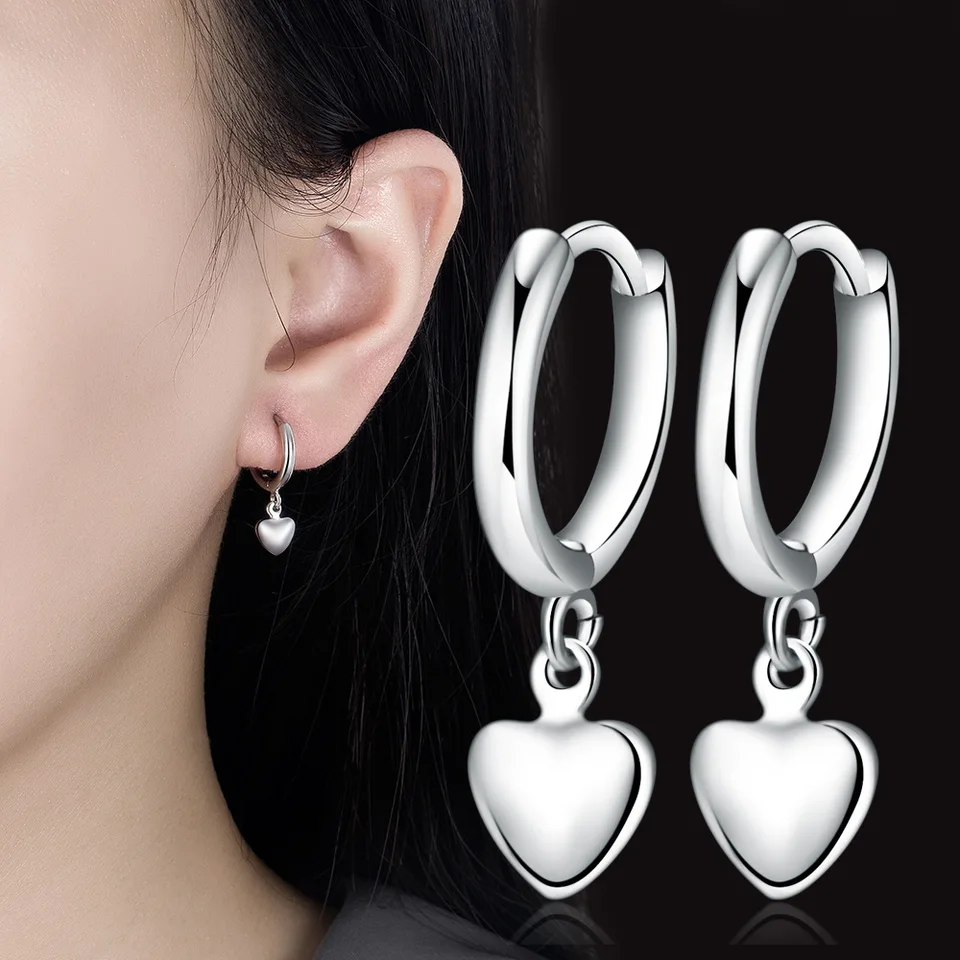 Orecchini a bottone a forma di cuore con zirconi intarsiati piccoli in argento Sterling 925 per le donne gioielli Piercing con orecchini minimalisti a forma di amore rosso rosa  36