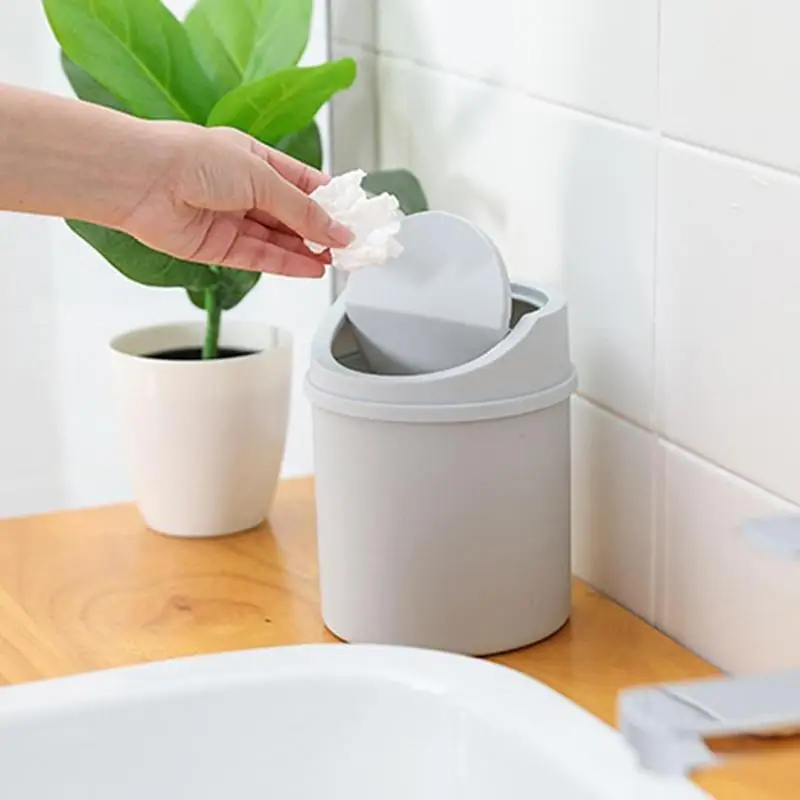 Mini Desktop Bin Small Trash Can Tube With Cover Bedroom Trash Can Garbage Clean Storage Box Home Desk