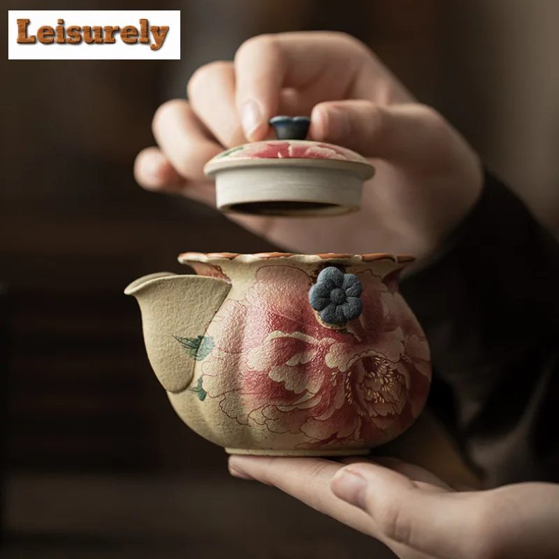 Kiln Fambe Firestone Red Peony Tea Set Complete Set Boutique Tea Ceremony Set Household Teapot And Tea Cup Set Teaware Craft