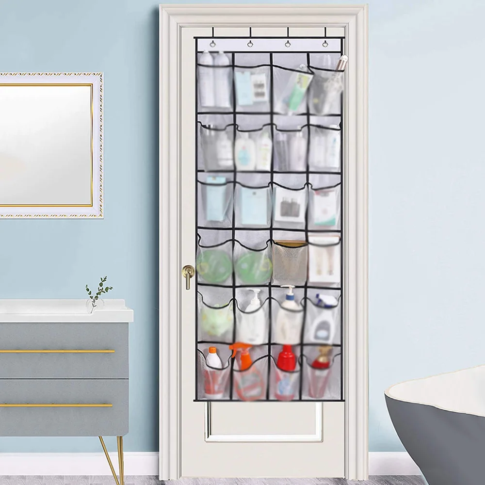 1x 24 Grid Wall-mounted Sundries Shoe Organiser Fabric Closet Bag Storage Rack Mesh Pocket Clear Hanging Over The Door Cloth Box 3