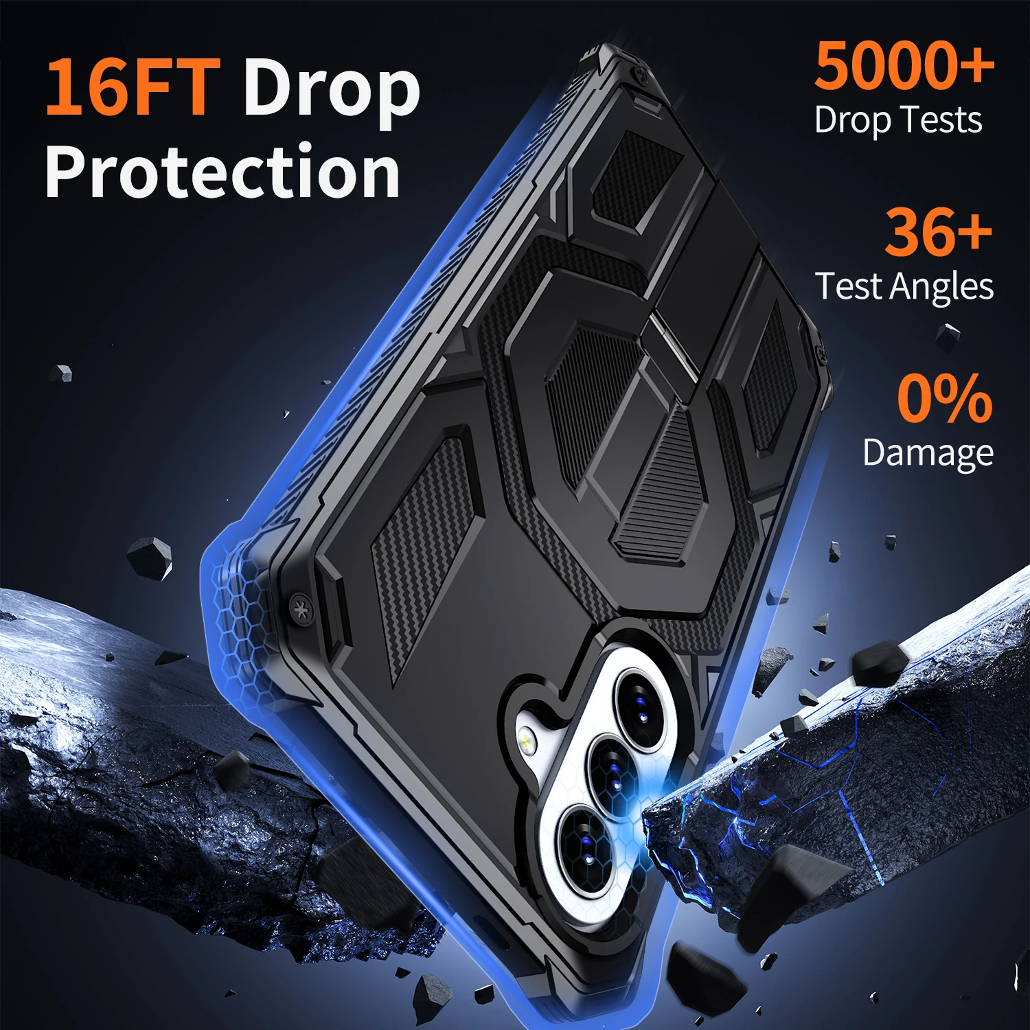 Rugged Armor Phone Case with Magnetic Stand and Rotating Cover