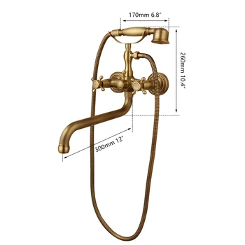 ZAPPO Code ทองเหลืองโบราณอ่างอาบน้ำก๊อกน้ำ Wall Mount น้ำตกอ่างร้อนเย็น ABS Handshower Tap อาบน้ำแตะ 2