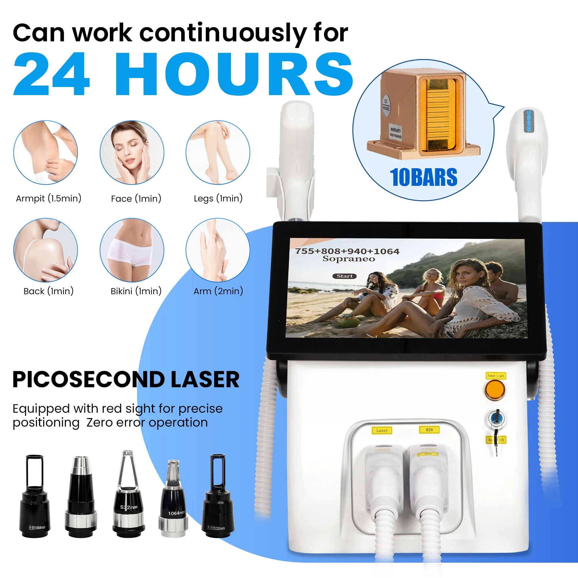 2IN1 5000W Picosecond 808nm Diode Laser Hair Removal Machine 4 Wavelength FAC Tattoo Icy Handle Permanent Skin Painless Epilator 2