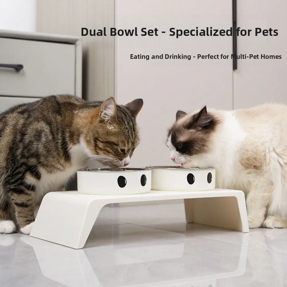 Double Bowls Cat Food Water Bowl Anti-flip Detachable Pet Water Feeder Container Multifunction Non-Slip Pet Food Dispenser