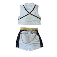 Costume de cosplay pour fille, tenue de scène dorée pour chanteuse, idéal pour spectacle de groupe, Halloween, fête d'anniversaire, ou costume d'anime pour enfant 5
