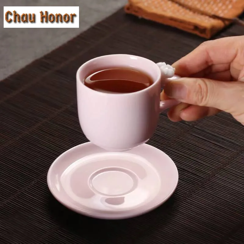 100ml Jade Mud Cherry Powder Coffee Mug With Plate Cappuccino Latte Cup Small Afternoon Tea Mug Cup Saucer Kit Tea Services Gift