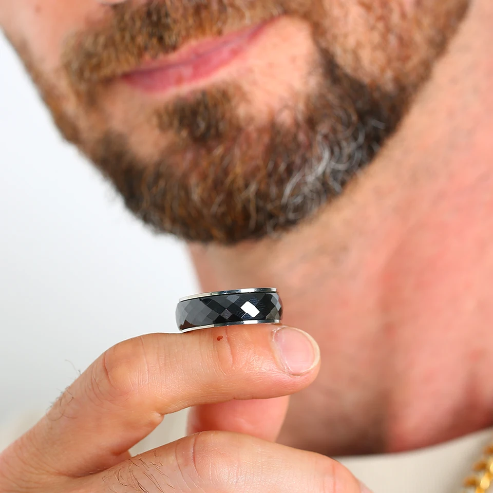 8mm Titanio Nero Spinner Centrale Fede Nuziale, 2-tone Finitura - Foto 9