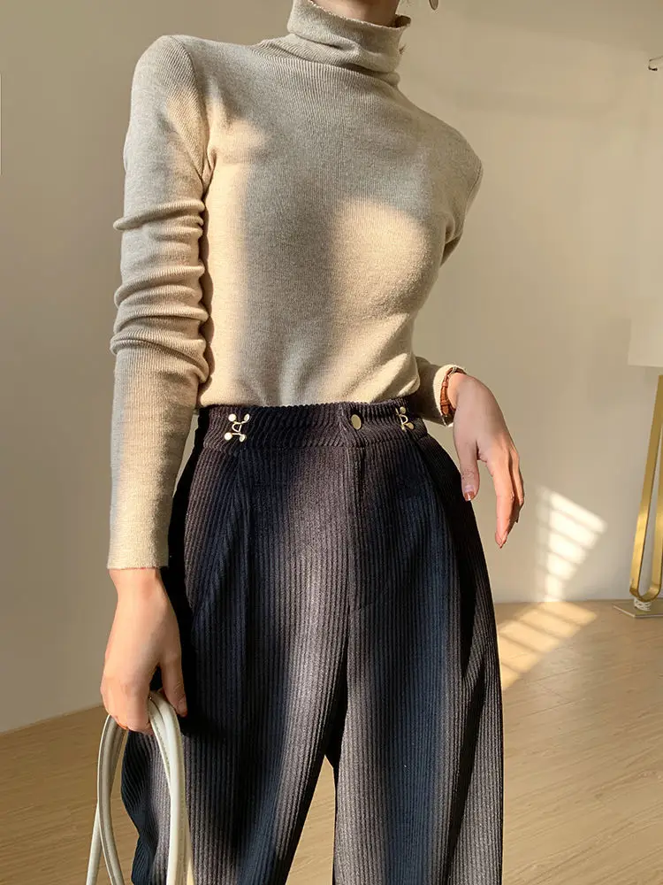 capri leggings Corduroy wide-leg pants women autumn and winter high waist drape loose drape white velvet straight and thin corduroy loose pants capri pants