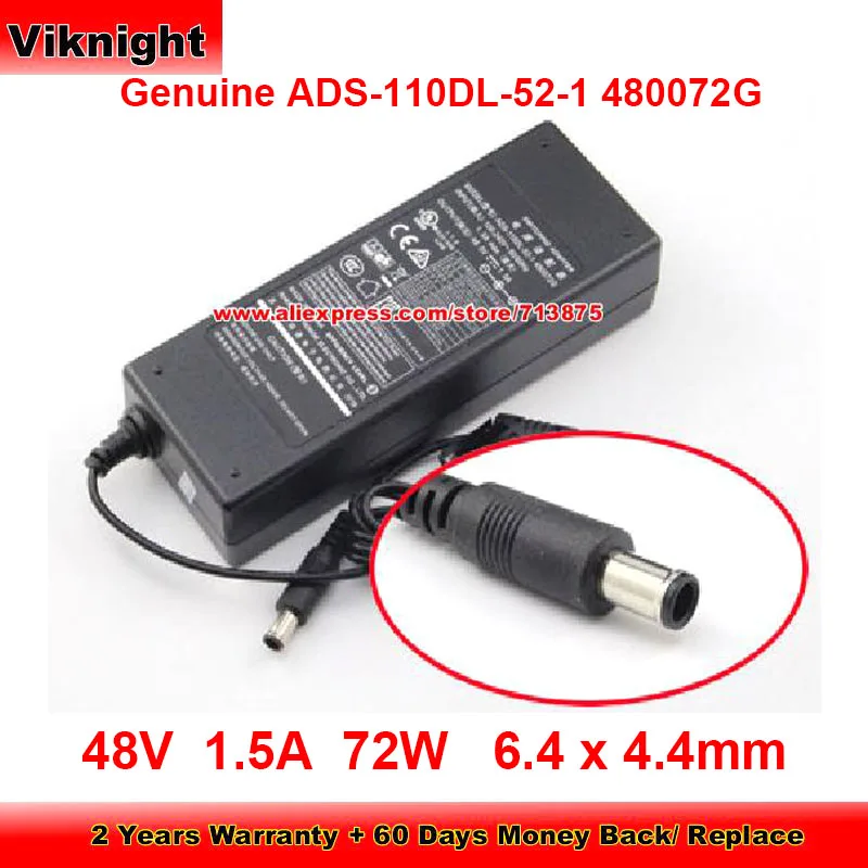 

Genuine ADS-110DL-52-1 480072G Switching Adapter 48V 1.5A 72W for Qvis NVR DNR308P0 N841A8-Z with 6.4 x 4.4mm Tip Power Supply