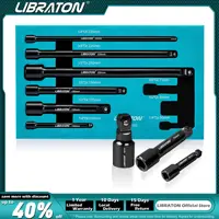 Libraton 9Pcs Wobble Socket Extensions Set, Ratchet Extensions 1/4" 3/8" 1/2", Wobble Extensions, Drive Socket Extension 1