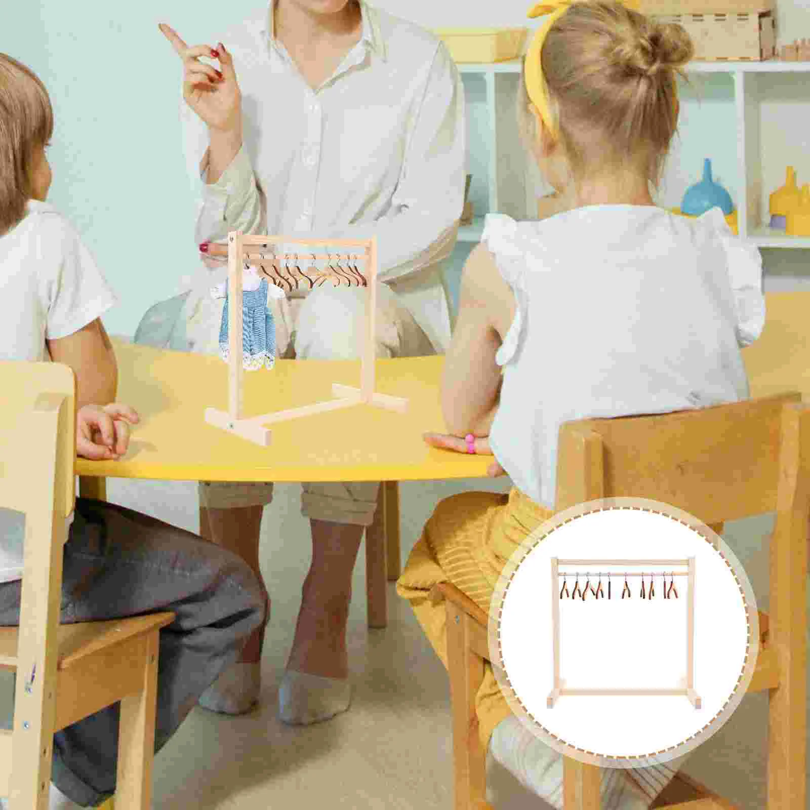 

Doll Garment Rack Wooden Dolls Clothes Hanger Doll Closet Mini Doll Clothes Hangers Doll Wardrobe Furniture Accessories