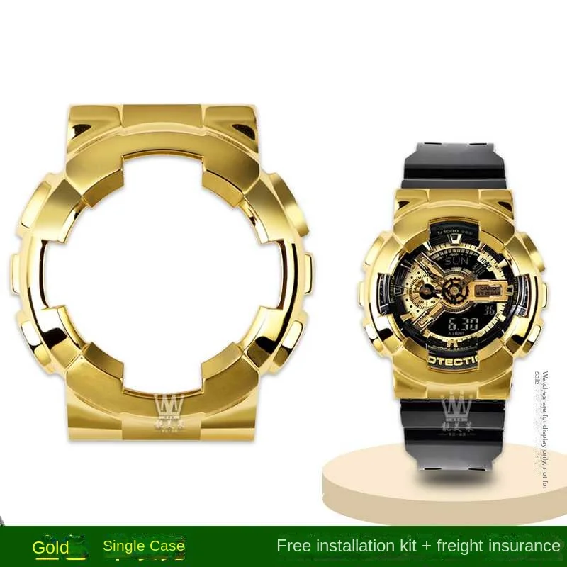thumbnail image 1 of Caja de acero inoxidable para G-SHOCK Casio Black Gold GA-110GB/100/120, caja de metal modificada, correa de reloj de caucho fluorado, pulseras para hombres, 1 of 5