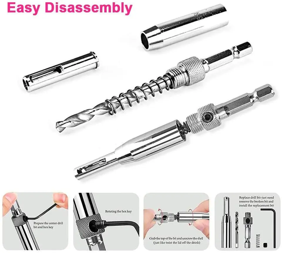 3 Pcs Self Centering Hinge Drill Bit Set 5mm 1/4 Black Reaming Drilling Hinge Drill Bits Wood Plastic 1 4 Inch Hex Shank 5mm Boring Door Window Cabin - View #2