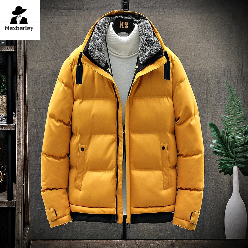 2024 Winter Men's Parka Fashionable Fake Two-Piece Wool Collar Warm Down Cotton Jacket Men's Luxury Padded Warm Short Men's Coat