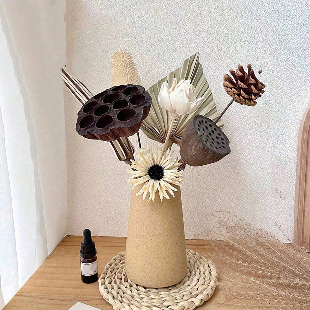 1pc Minimalist Retro Frosted Ceramic Vase, Rough Ceramic Round Vase, Creative Home Decoration,