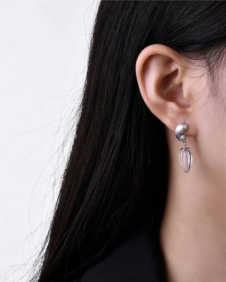 Silver Natural White Crystal Water Drop Dangle Earrings