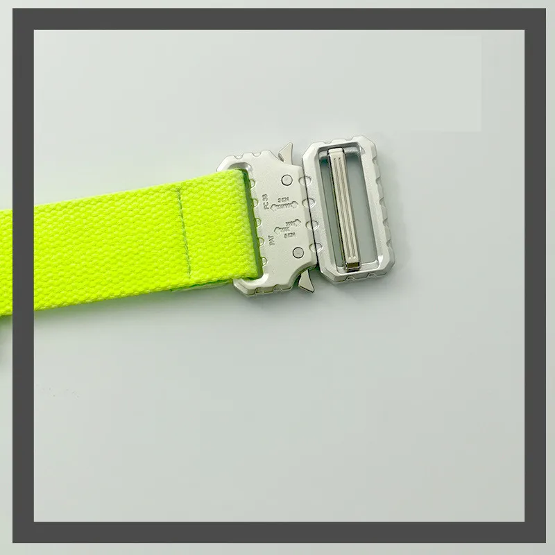 Functional Buckle Belt Men's Tooling Hip-hop Ins Fluorescent Green Decorative Belts Personality Silver Buckle Canvas Light Belt