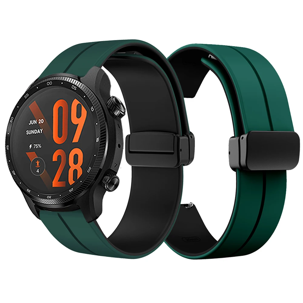 

Ремешок силиконовый двухцветный для Ticwatch Pro 3 Ultra GPS LTE/GTX/GTH 2/E3, магнитная Складная Пряжка, 20 мм 22 мм