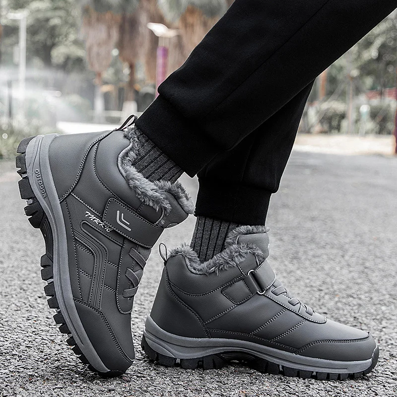 Men Leather Hiking Shoes Winter Warm Comfortable Sneakers Fashion Shoes Walking Footwear Tooling Shoes Lace-up Vulcanize Shoes