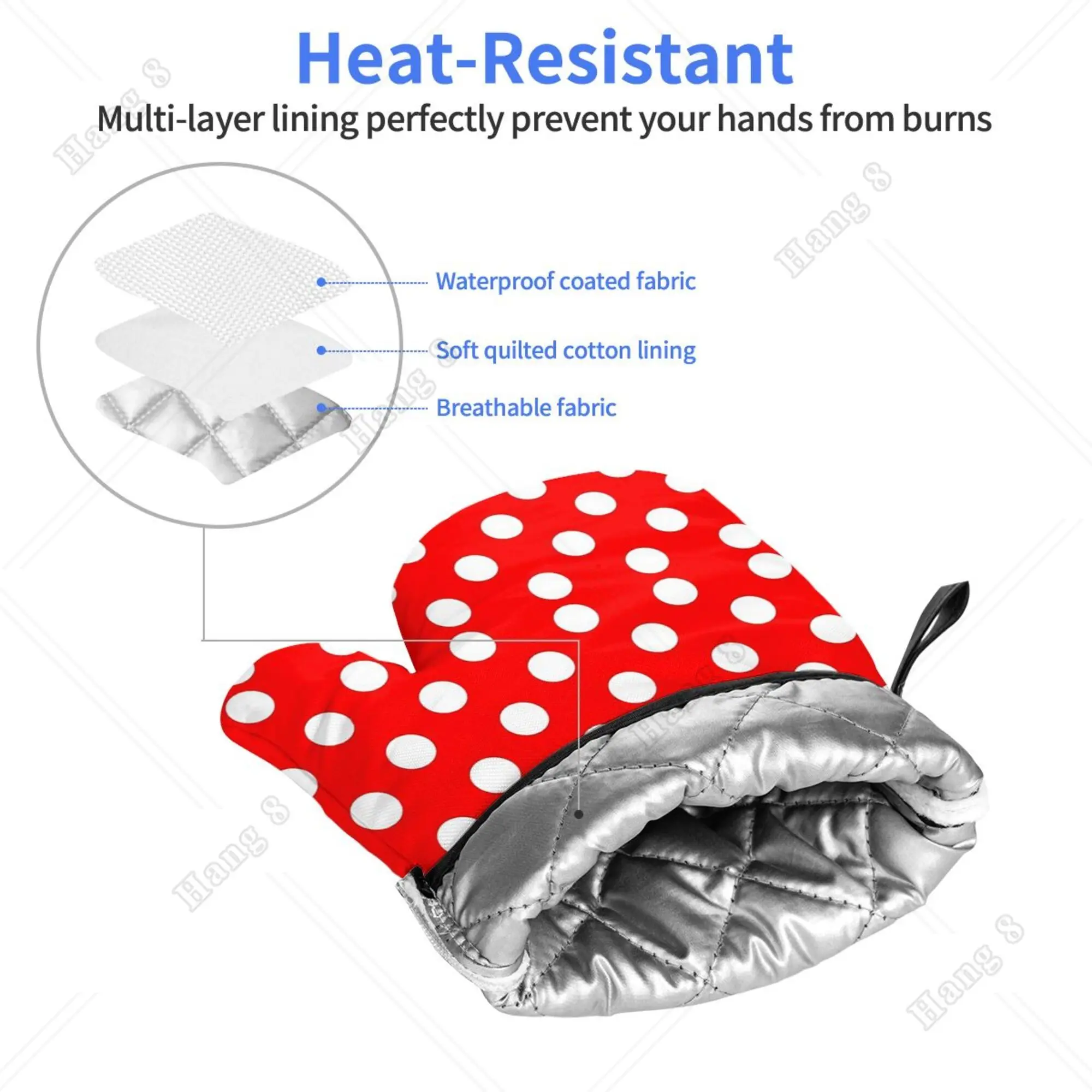 Bow Polka Dots Women 2pc Heat Resistant Gloves Oven Mitts Gloves Kitchen Decor Heat Resistant Pot Holders Set for Cooking Baking
