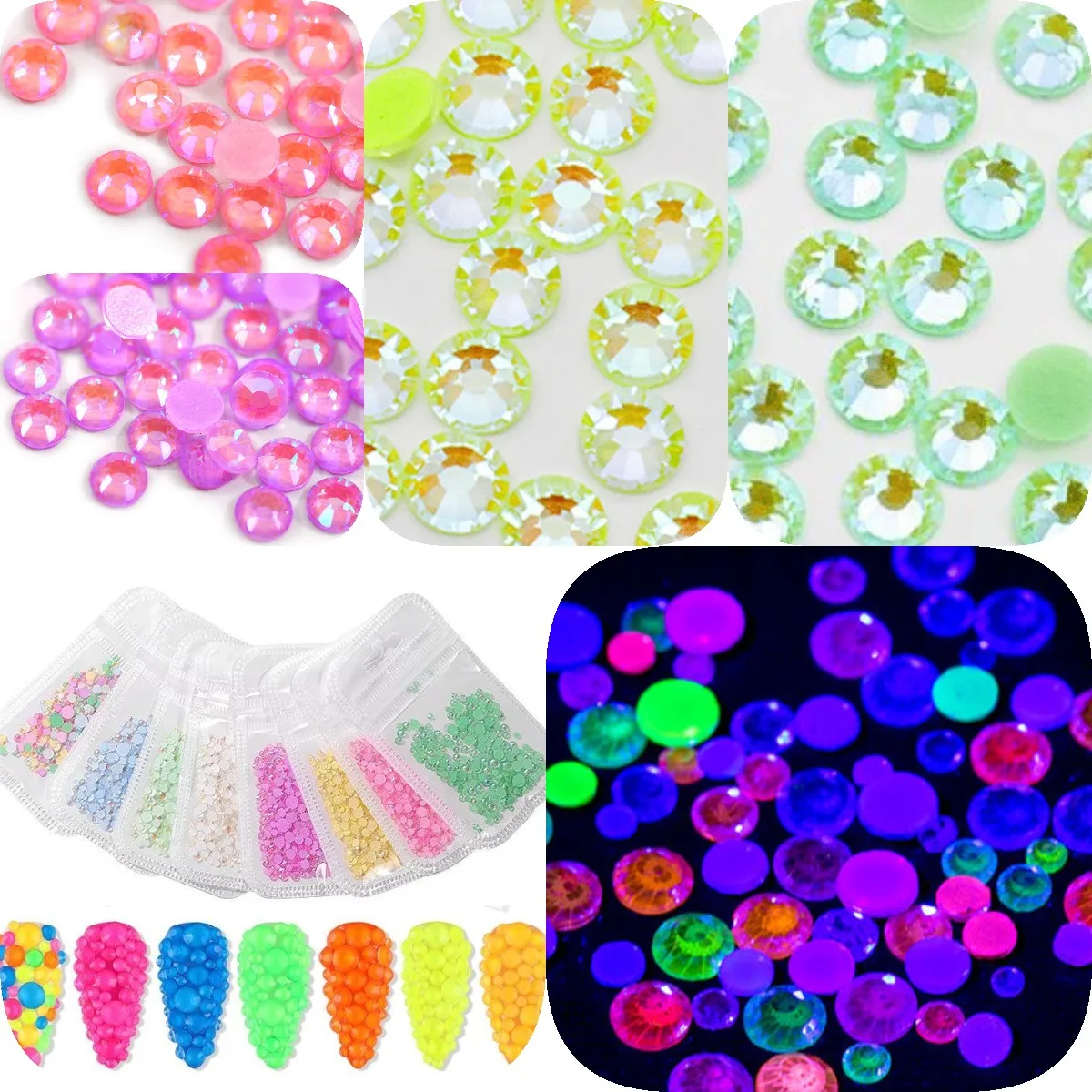 

SS6-30 Mix 400pcs luminous fluorescence Flat Back Non HotFix Nail art Rhinestone 3D Glass Decorations Garment Mix Rhinestone