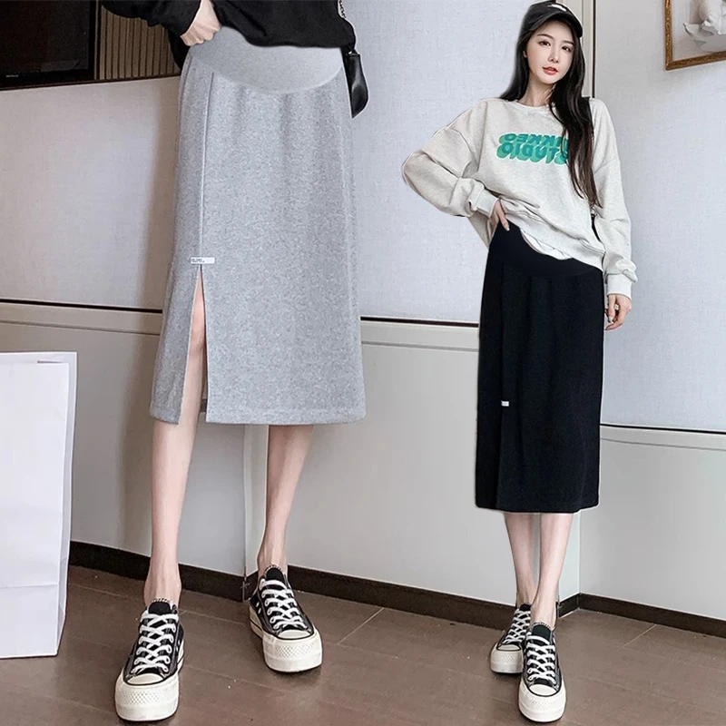 Pregnant Women Skirt Spring and Autumn Casual Pure Cotton Front Split One Step Straight Pencil Slim