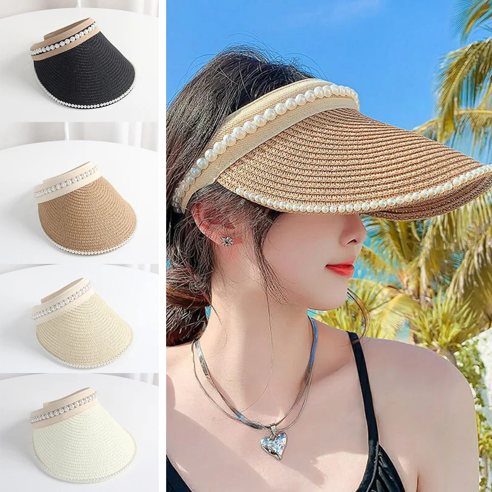 

Panama Visors Fashion Straw Hat Empty Top 2022 for Women Summer Hat Sun Protection Outdoor Sports Fishing Vacation Beach Caps