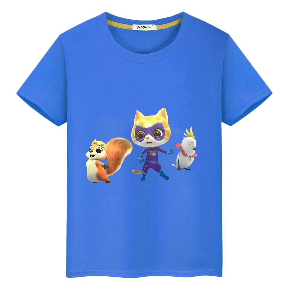 

Super Kitties Summer 100%Cotton T-shirt Short Print Tops y2k one piece Cartoon boy girls clothes Anime Tees Casual kids clothes