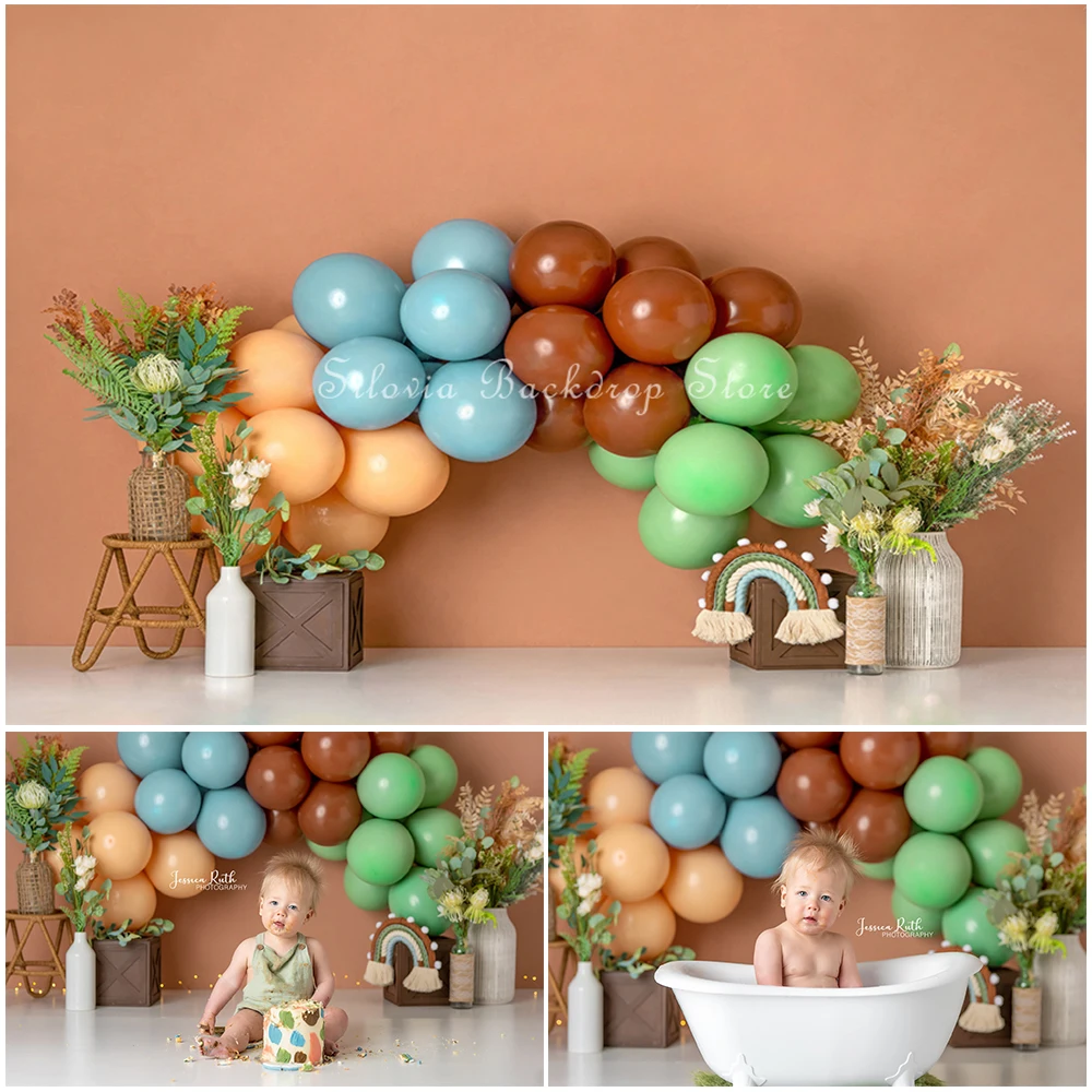 

Boho Earth Rainbow Photo Background for Children Birthday Cake Smash Photography Backdrop Kids Portrait Photo Studio Props