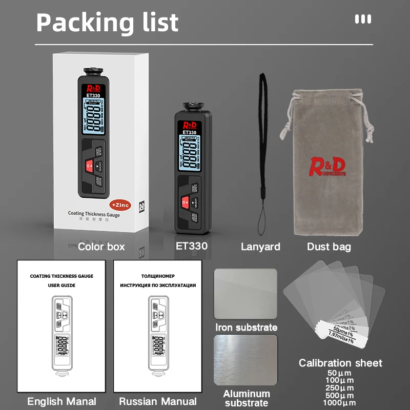 Paint Thickness Gauge Thickness Gauge R&D ET330+Zn Car Paint Coating Thickness Gauge Car Paint Electroplate Metal Zinc Coating Thickness Tester Meter Fe & NFe & Zinc