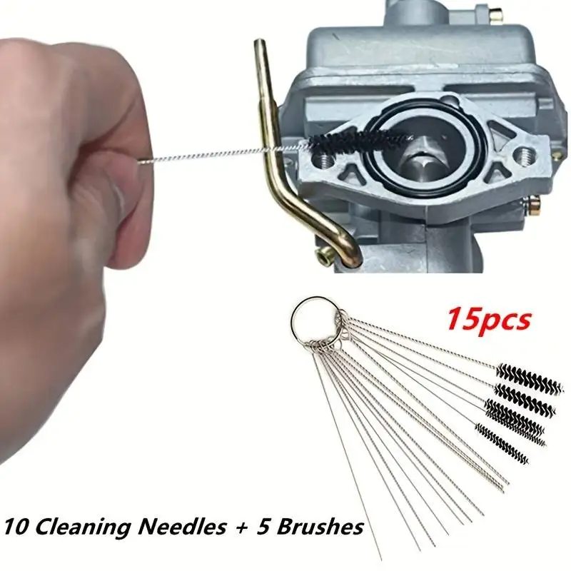 Carburetor Cleaning Brush Set 15pcs/Set Carburetor Carbon Dirt Jet Cleaner Tool Kit 10 Cleaning Needles 5 Brushes