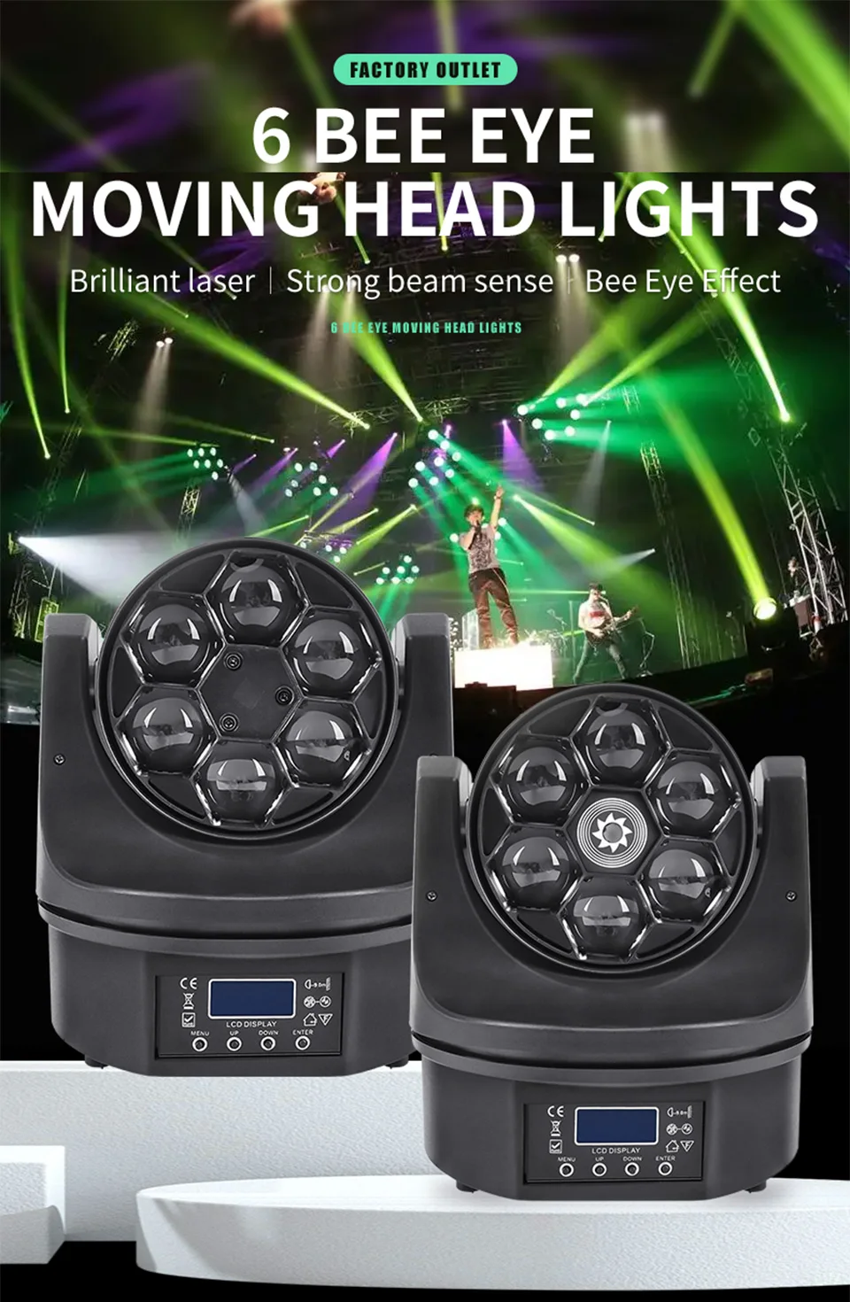 6x15W RGBW Moving Head Laser Light Led 4in1 Bee Eyes Stage Wash Beam Lights 18/2
