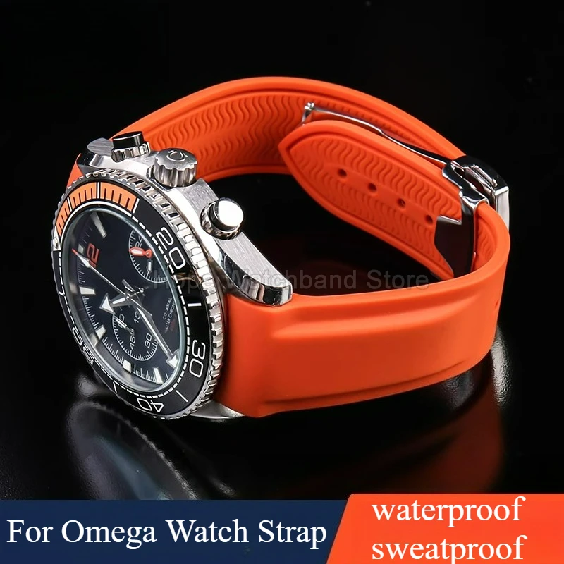 Omega Seamaster Vibrant Orange Silicone Watchband - Durable, Heat-Resistant & Soft-Textured