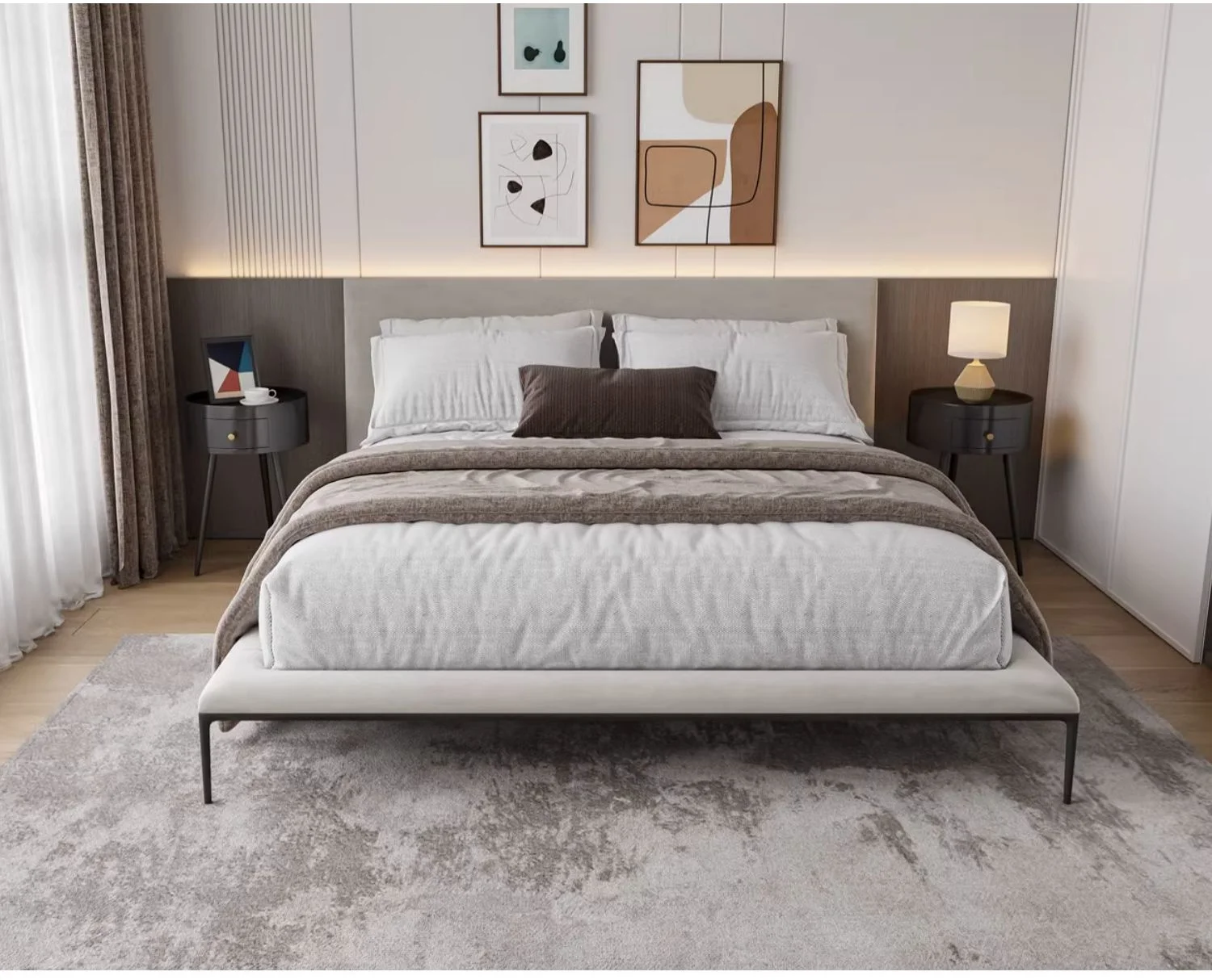 Description Picture 3 of itemVersatile Circular Nightstands: Minimalist Modern Bedroom Easy Install Black Walnut Bedside Table Space-Saving Design