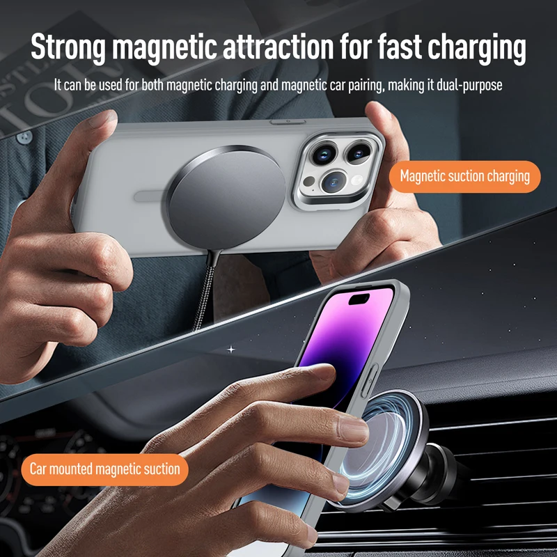 Magnetic Luxury Matte Translucent Armor Lens Case with Stand