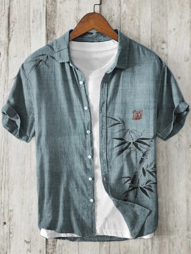 Foreign trade dirty octopus print men's youth short-sleeved luxury lapel shirt linen Hawaiian single-breasted shirt cardigan 4
