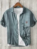 Foreign trade dirty octopus print men's youth short-sleeved luxury lapel shirt linen Hawaiian single-breasted shirt cardigan 4