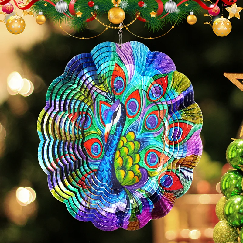 PSATHENATI home Wind Spinner Stainless Steel 3D Hanging Garden Decoration for Indoor Outdoor Metal Peacock 12in