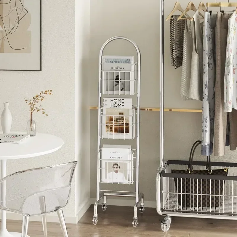 Antique Style Magazine Rack, Multi-Layer Display, Newspaper Stand, Carbon Steel Storage, Book Shelf for Flexible Use