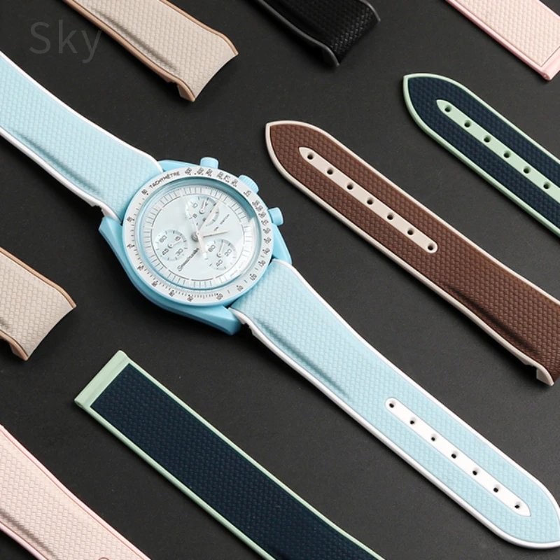 Per Omega Joint Swatch Planet Series Arc Interface Tessuto Pattern Silicone Nero Grigio Cinturino Unisex Gomma 20Mm Accessori