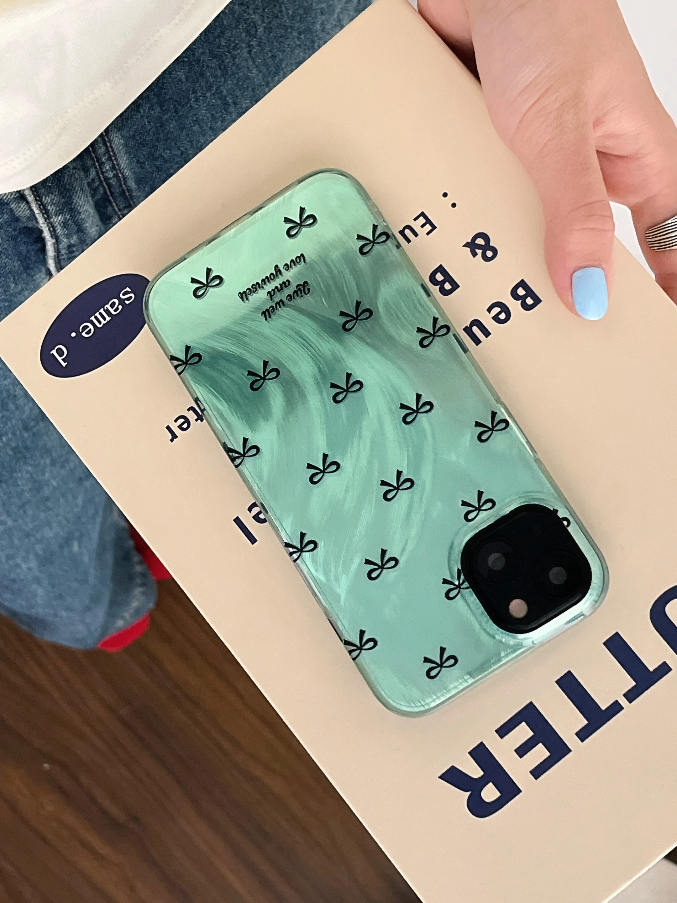 Mint Green Bowknot Laser Case for iPhone