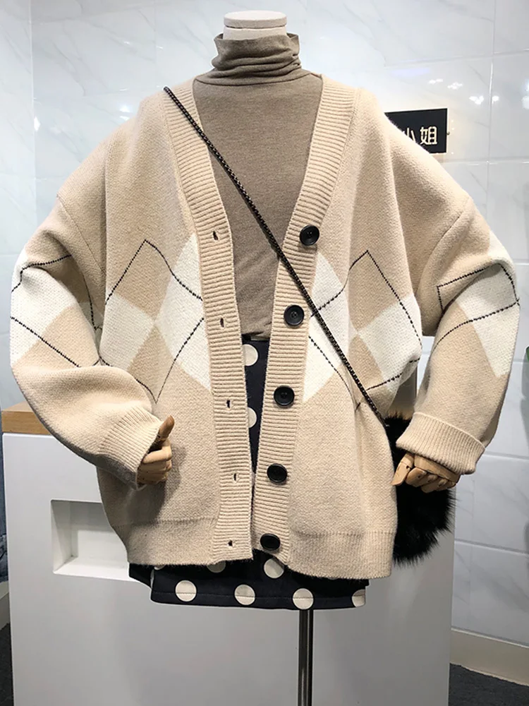 Women Geometric Sweater Long Sleeve Cardigan