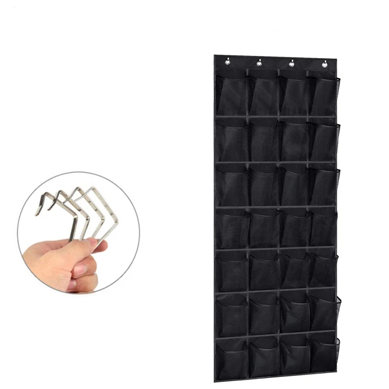 Sundries Shoe Organiser Clear Hanging Over The Door Cloth Fabric Closet Rack Mesh Pocket Box Bag Storage 28 Grid Wall-mounted 5
