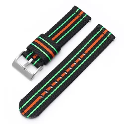 Durable Nylon Watch Strap with Stainless Steel Buckle and Quick Release System - 22mm (Black green orange s)