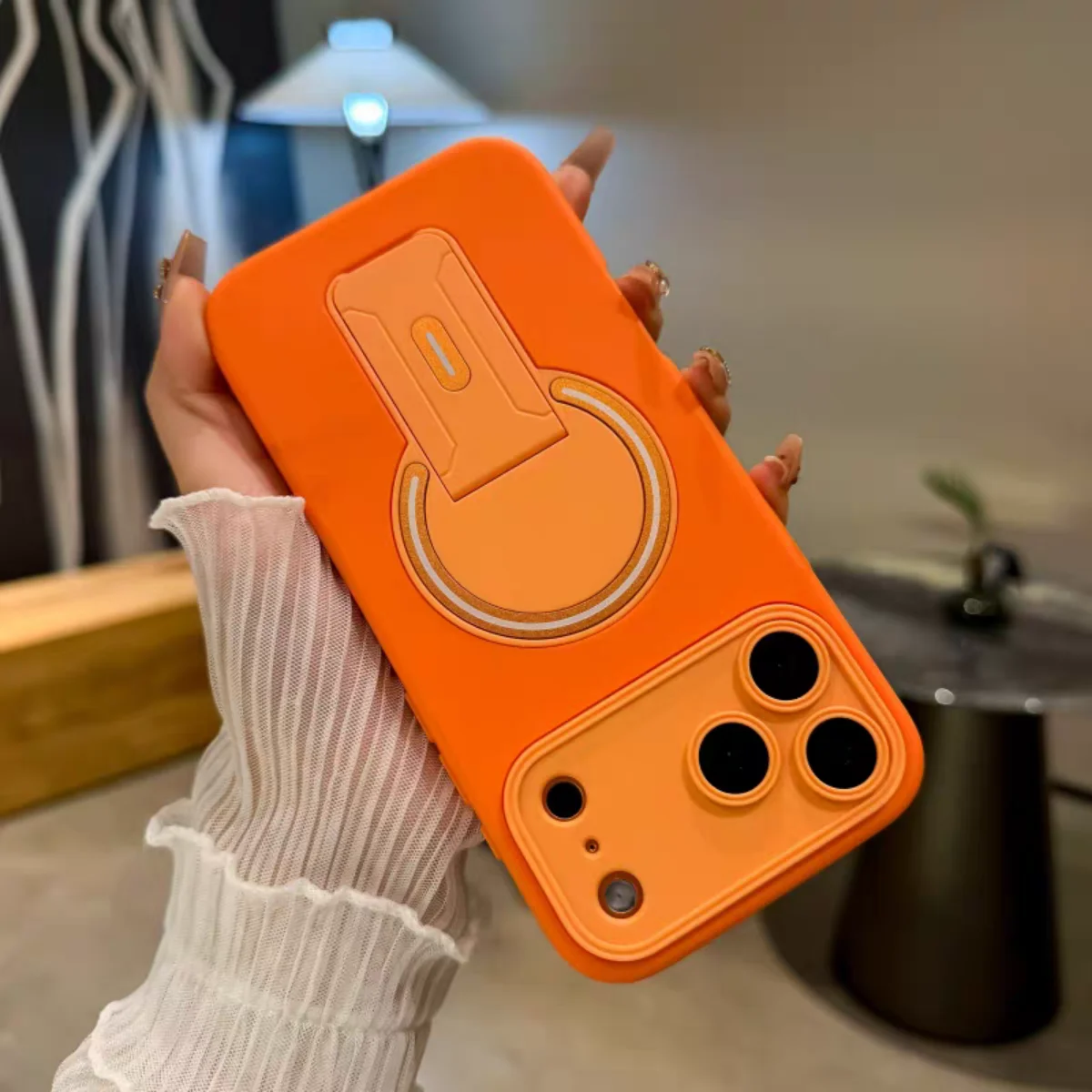 Large Window Invisible Bracket Stand Magnetic Phone Case with Kickstand