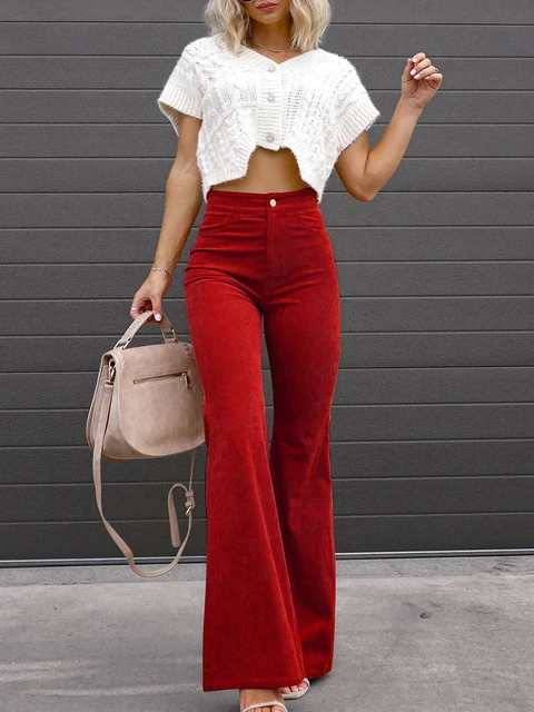 Elegant Spring Autumn Women Corduroy Trousers Casual Skinny Wide Leg Pants  Solid Long Pants Female Streetwear High Waist Bottoms - Pants & Capris -  AliExpress